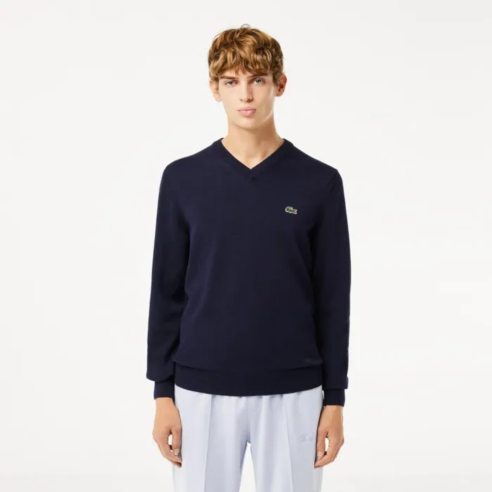 Sweaters and Sweatshirts Men Lacoste Men039s VNeck Organic Cotton Sweater Navy Blue 166