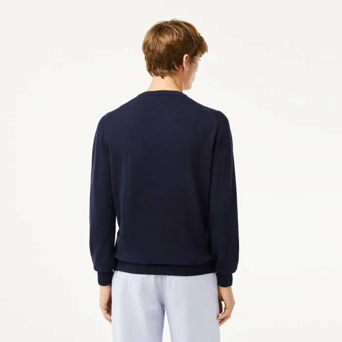 Sweaters and Sweatshirts Men Lacoste Men039s VNeck Organic Cotton Sweater Navy Blue 166