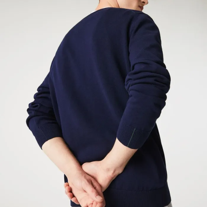Sweaters and Sweatshirts Men Lacoste Men039s VNeck Organic Cotton Sweater Navy Blue 166