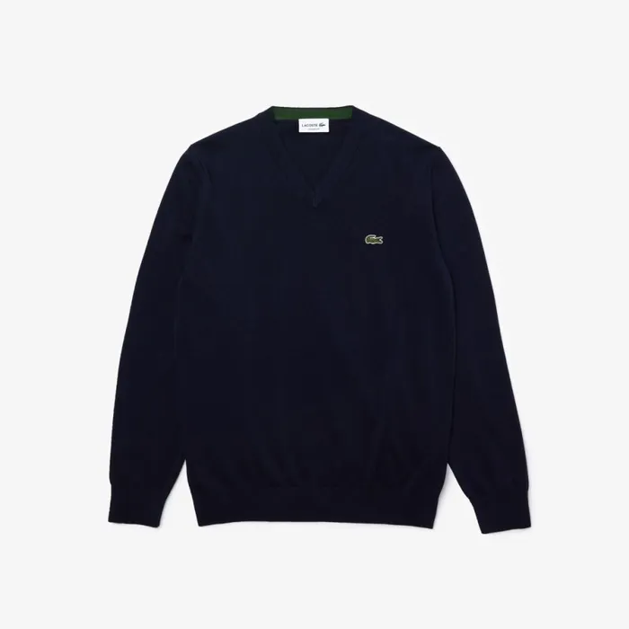 Sweaters and Sweatshirts Men Lacoste Men039s VNeck Organic Cotton Sweater Navy Blue 166