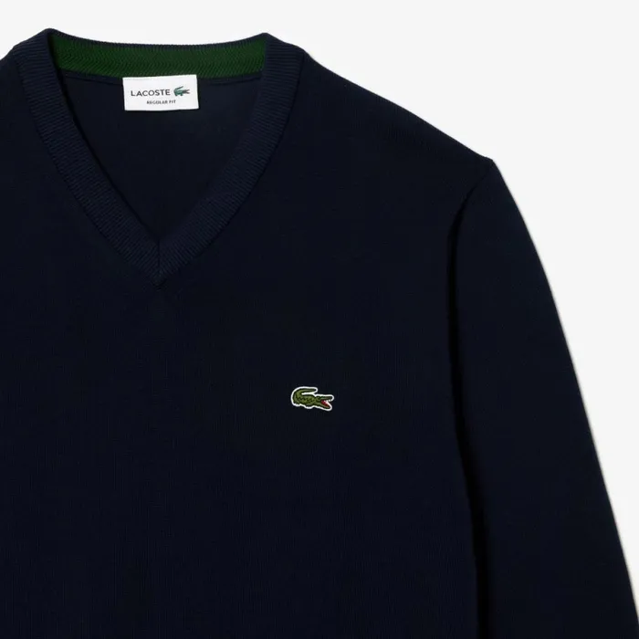 Sweaters and Sweatshirts Men Lacoste Men039s VNeck Organic Cotton Sweater Navy Blue 166