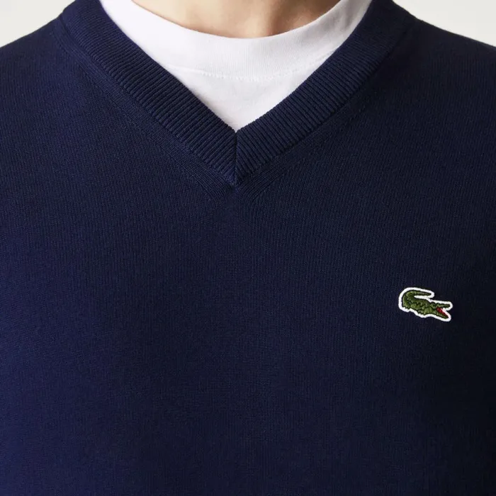 Sweaters and Sweatshirts Men Lacoste Men039s VNeck Organic Cotton Sweater Navy Blue 166