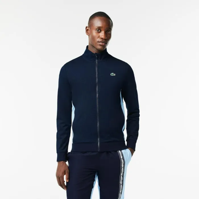 Sweaters and Sweatshirts Men Lacoste Men039s Zipped Ripstop Tennis Sweatshirt Navy Blue Blue Ge5