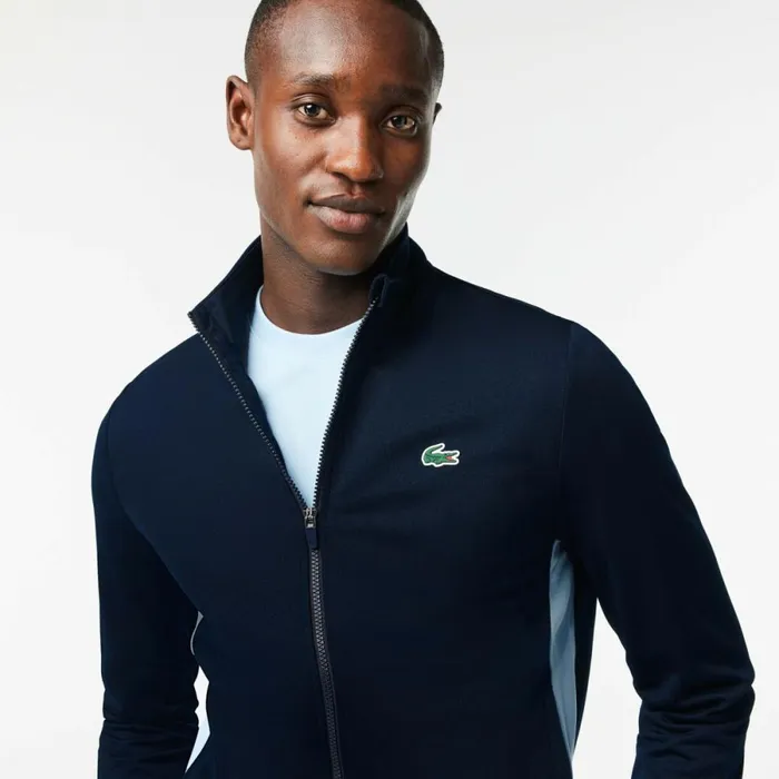 Sweaters and Sweatshirts Men Lacoste Men039s Zipped Ripstop Tennis Sweatshirt Navy Blue Blue Ge5