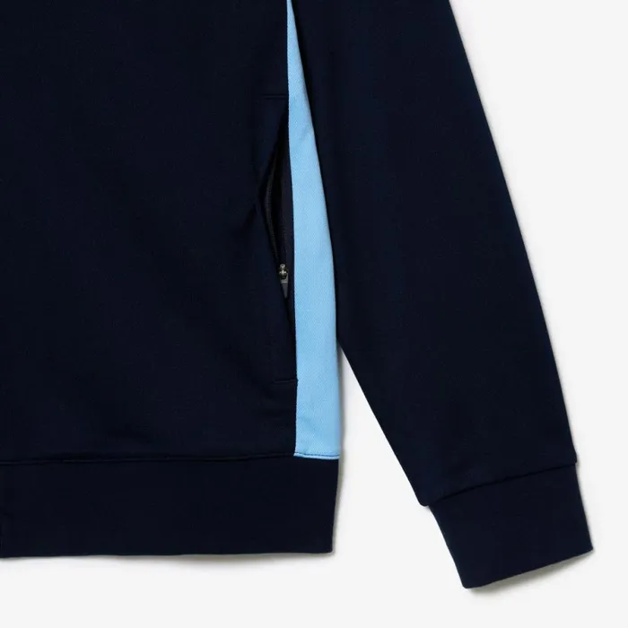 Sweaters and Sweatshirts Men Lacoste Men039s Zipped Ripstop Tennis Sweatshirt Navy Blue Blue Ge5