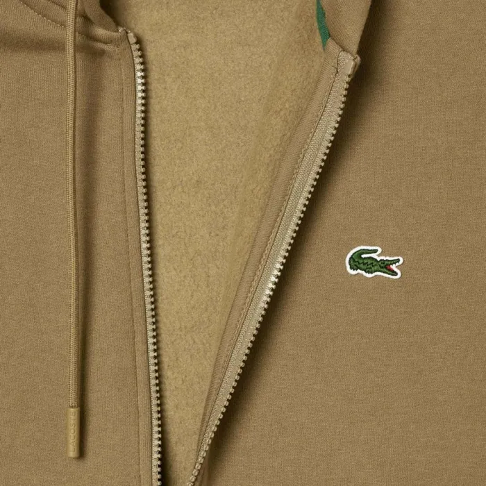 Sweaters and Sweatshirts Men Lacoste Mens Classic Fit Branded Stripes ZipUp Hoodie Brown Six