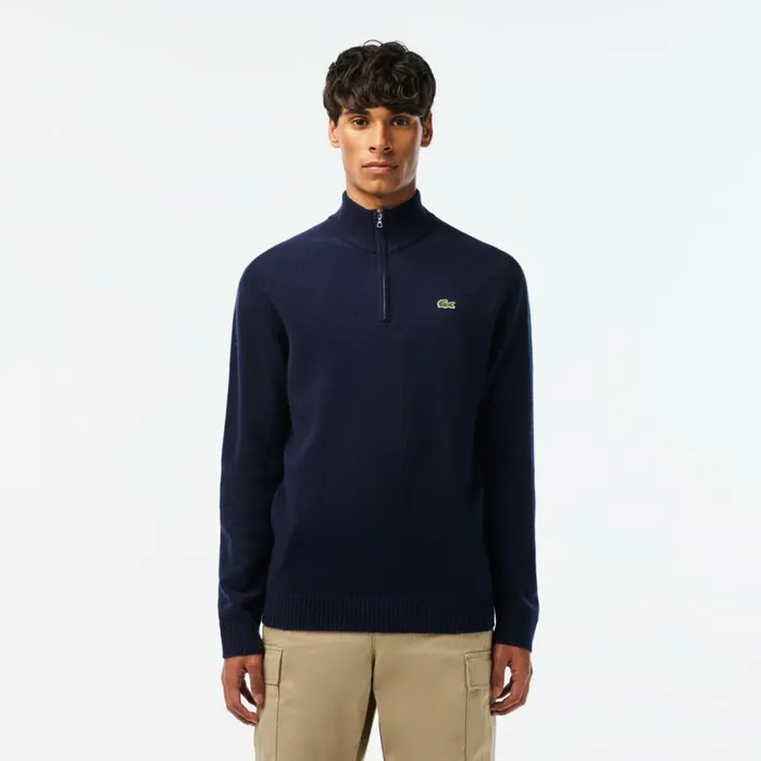 Sweaters and Sweatshirts Men Lacoste Mens HalfZip Wool Sweater Navy Blue 166