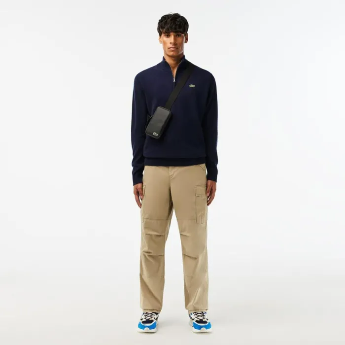 Sweaters and Sweatshirts Men Lacoste Mens HalfZip Wool Sweater Navy Blue 166
