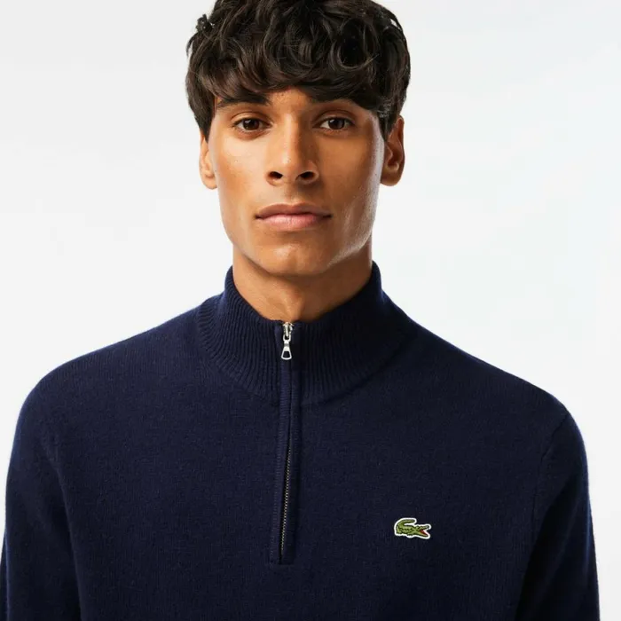 Sweaters and Sweatshirts Men Lacoste Mens HalfZip Wool Sweater Navy Blue 166
