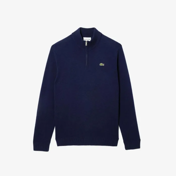 Sweaters and Sweatshirts Men Lacoste Mens HalfZip Wool Sweater Navy Blue 166