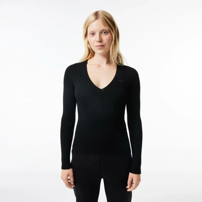 Sweaters and Sweatshirts Women Lacoste Women039s Seamless Ribbed VNeck Sweater Black 031 Sweaters and Sweatshirts Women Lacoste Women039s Seamless Ribbed VNeck Sweater Black 031
