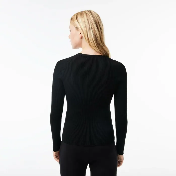 Sweaters and Sweatshirts Women Lacoste Women039s Seamless Ribbed VNeck Sweater Black 031