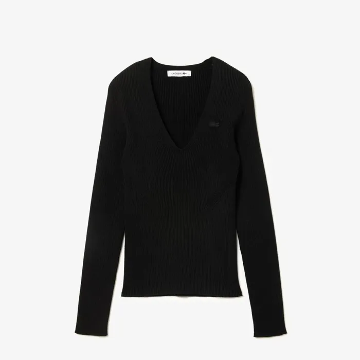 Sweaters and Sweatshirts Women Lacoste Women039s Seamless Ribbed VNeck Sweater Black 031