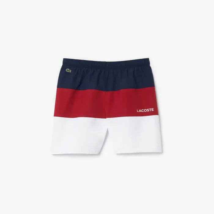 Swim Kids Lacoste Kids039 Colorblock Swim Trunks Navy Blue Bordeaux White Irz