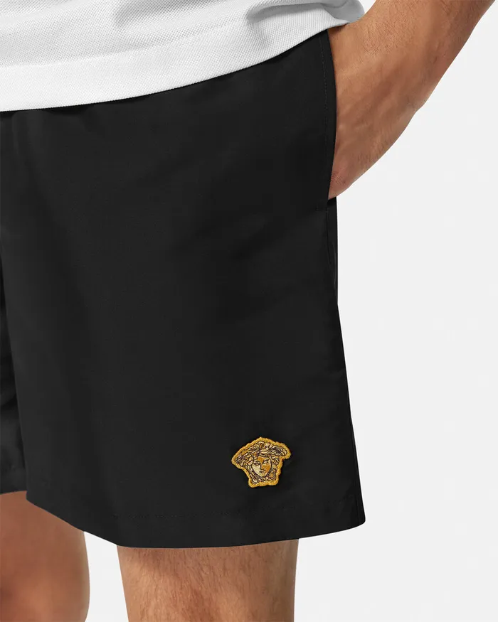 Swimwear Men Versace Embroidered Medusa Swim Boardshorts Black