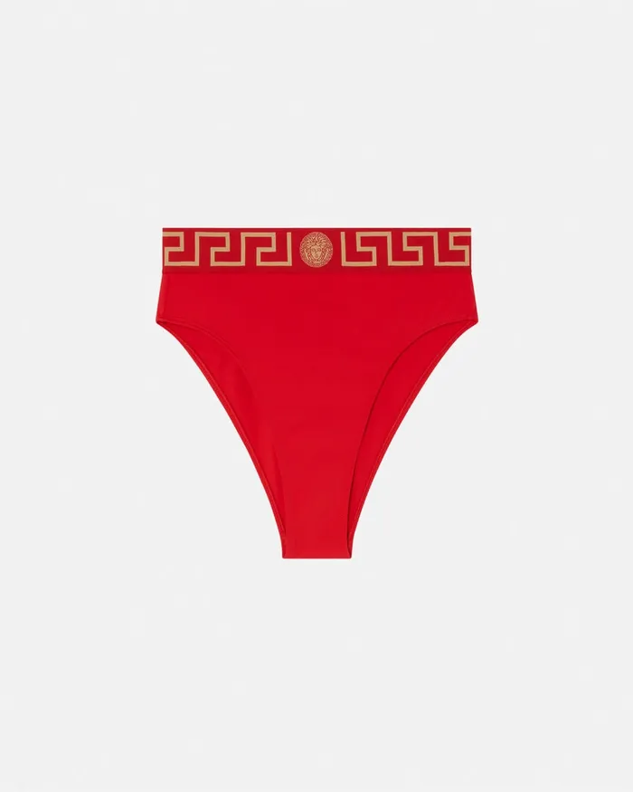 Swimwear Women Versace Greca Border High Waist Bikini Bottoms Red