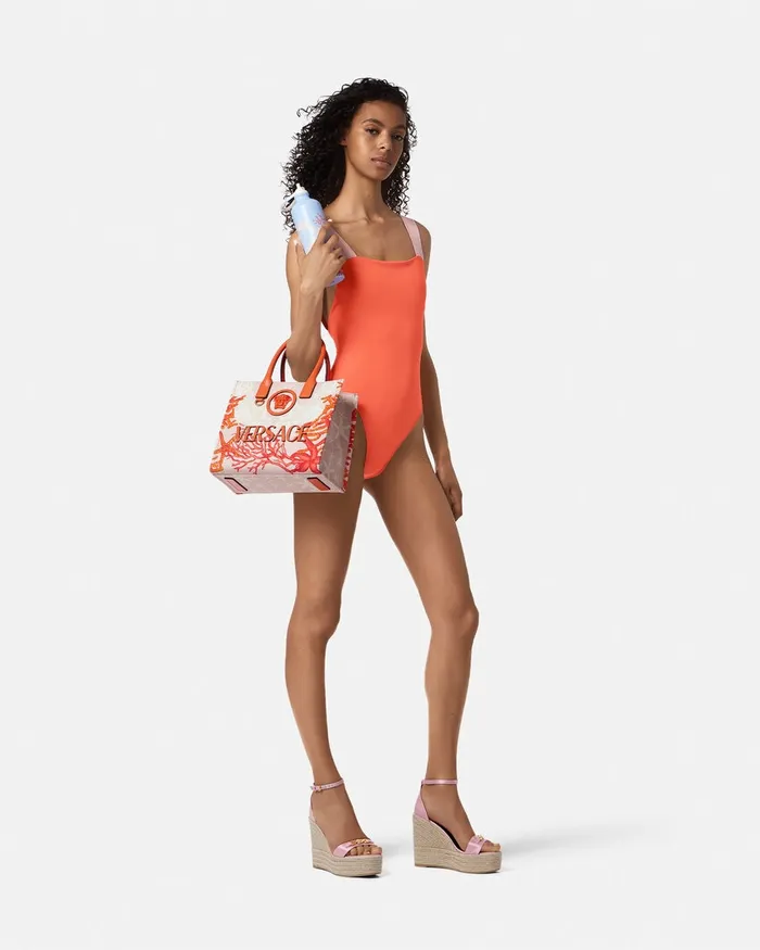 Swimwear Women Versace Greca Border OnePiece Swimsuit Coral