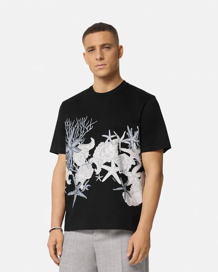 TShirts and Polos Men Versace Barocco Sea Graphic TShirt Blackprint