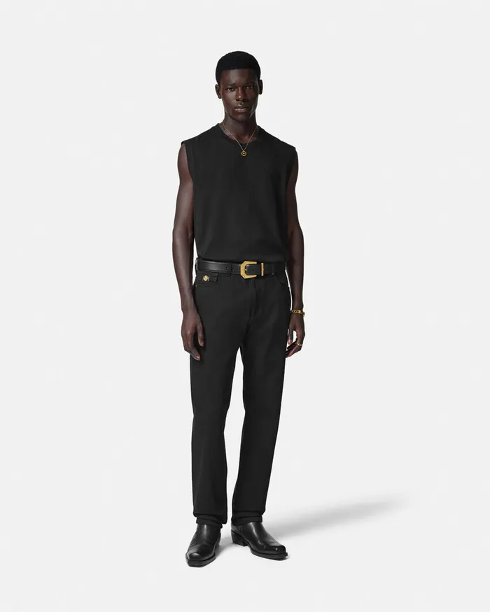 TShirts and Polos Men Versace Embroidered Logo Tank Top Black