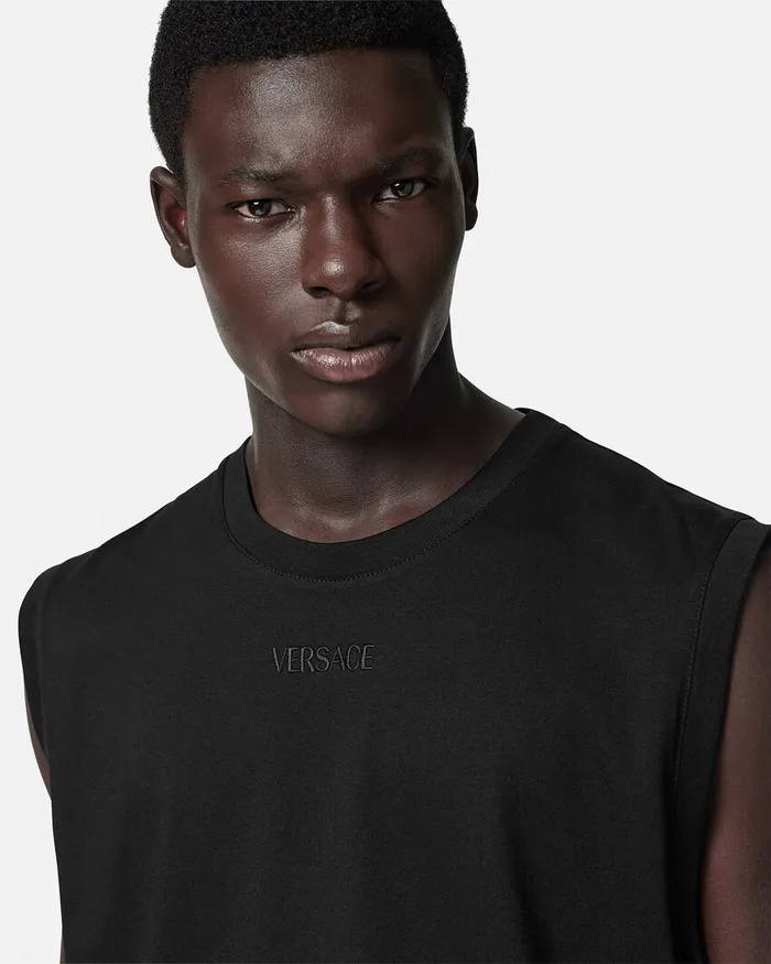 TShirts and Polos Men Versace Embroidered Logo Tank Top Black