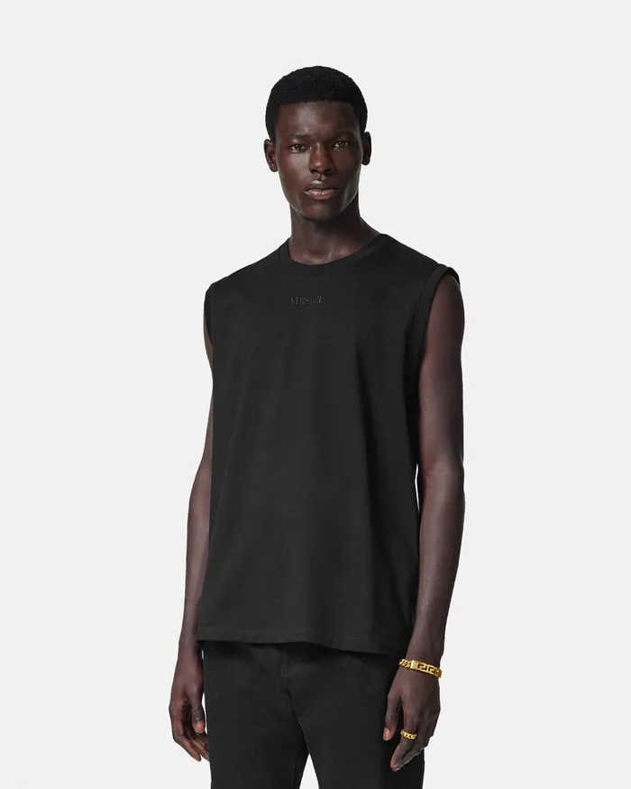 TShirts and Polos Men Versace Embroidered Logo Tank Top Black