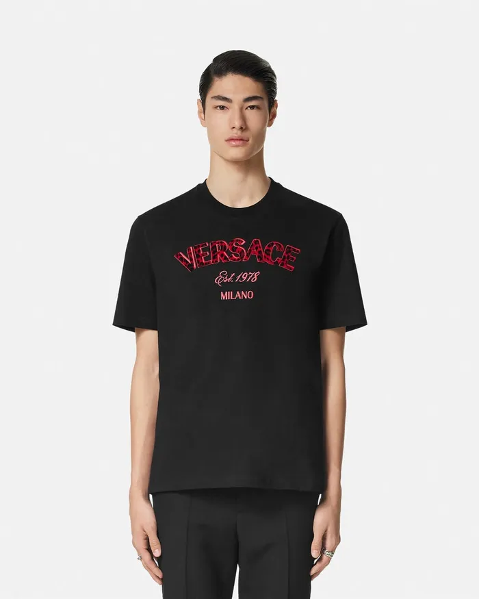 TShirts and Polos Men Versace Embroidered Wild Stamp TShirt Black