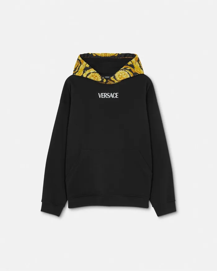 TShirts and Sweatshirts Women Versace Barocco Paneled Hoodie Blackprint
