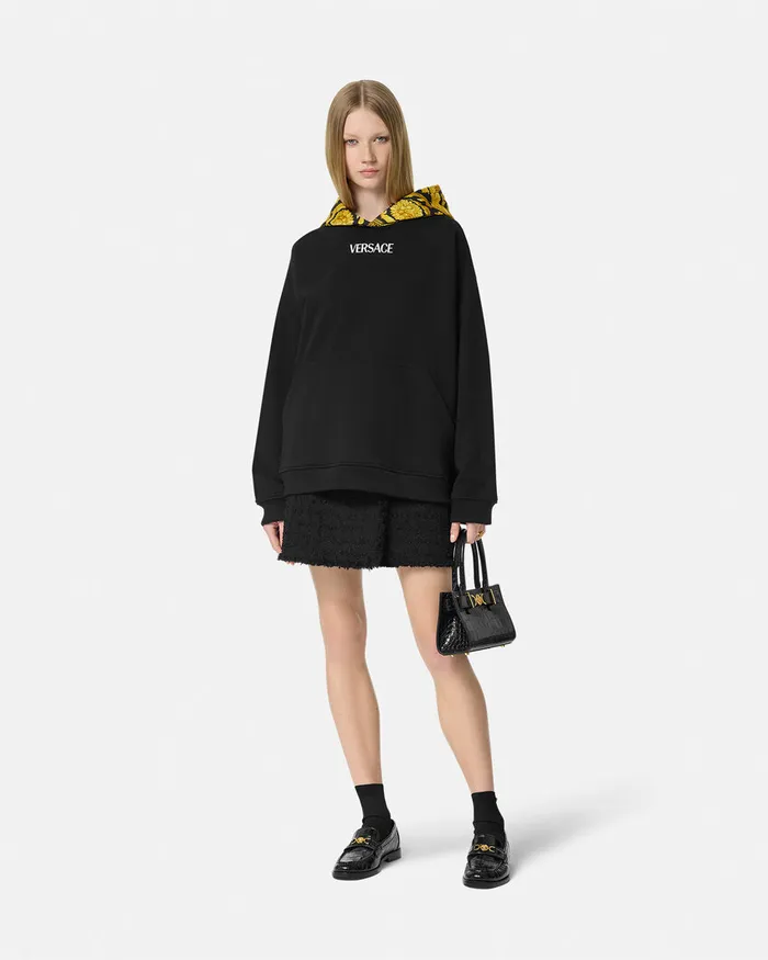 TShirts and Sweatshirts Women Versace Barocco Paneled Hoodie Blackprint