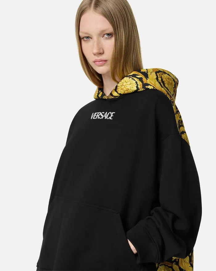 TShirts and Sweatshirts Women Versace Barocco Paneled Hoodie Blackprint