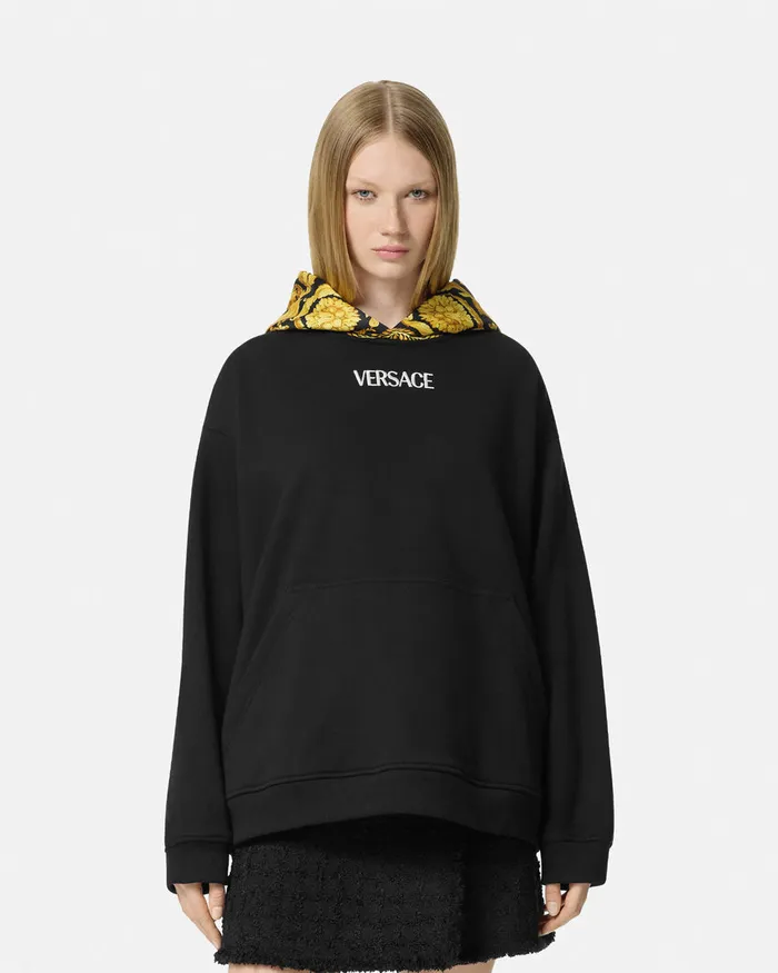 TShirts and Sweatshirts Women Versace Barocco Paneled Hoodie Blackprint