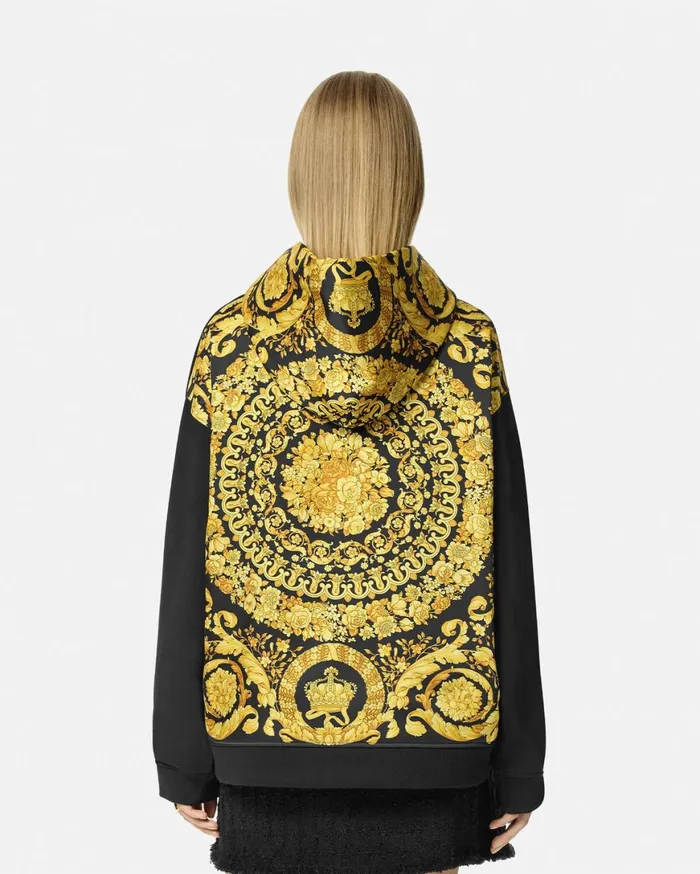 TShirts and Sweatshirts Women Versace Barocco Paneled Hoodie Blackprint