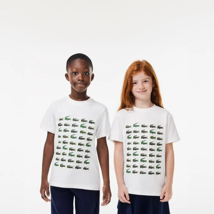 TShirts and Tops Kids Lacoste Kids039 Crocodile Print Cotton TShirt White 001 TShirts and Tops Kids Lacoste Kids039 Crocodile Print Cotton TShirt White 001