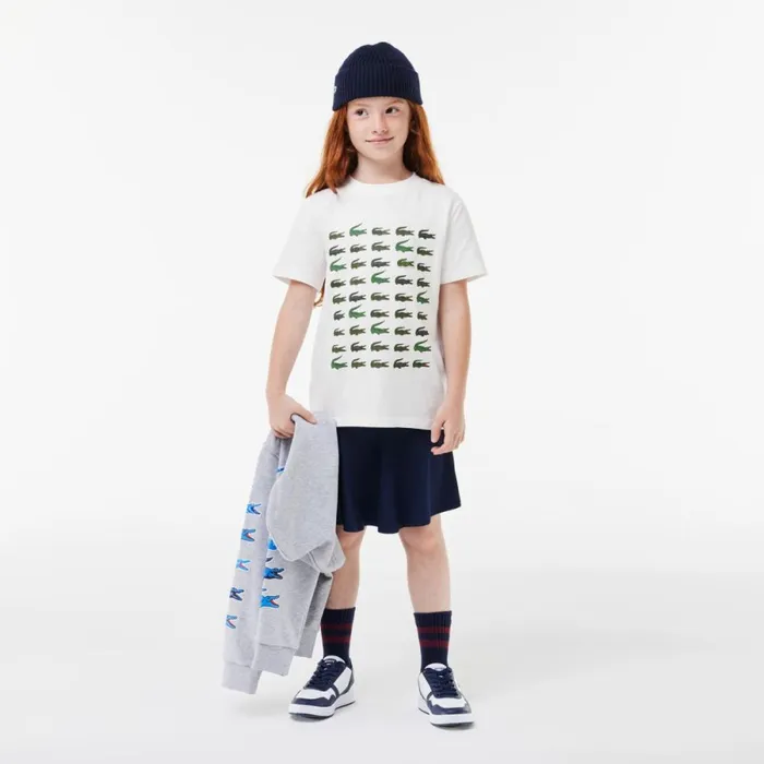 TShirts and Tops Kids Lacoste Kids039 Crocodile Print Cotton TShirt White 001