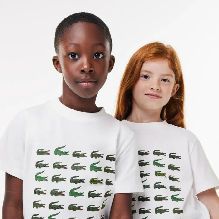 TShirts and Tops Kids Lacoste Kids039 Crocodile Print Cotton TShirt White 001