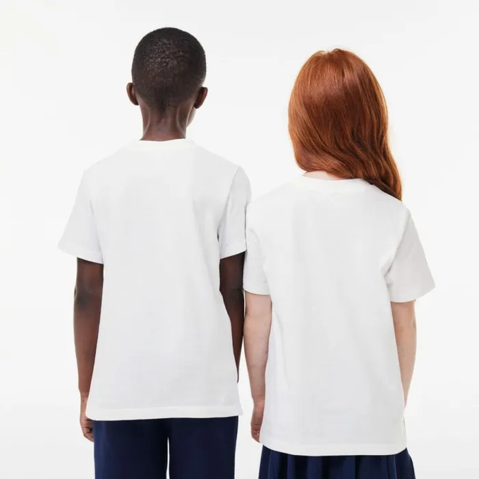 TShirts and Tops Kids Lacoste Kids039 Crocodile Print Cotton TShirt White 001