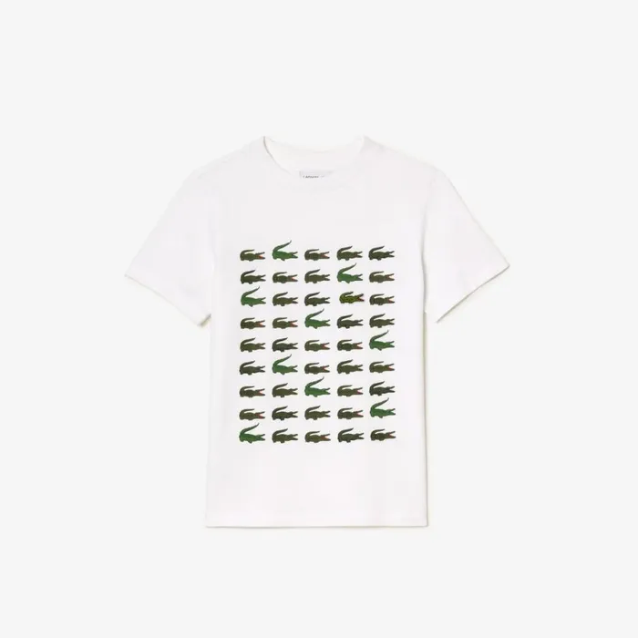 TShirts and Tops Kids Lacoste Kids039 Crocodile Print Cotton TShirt White 001
