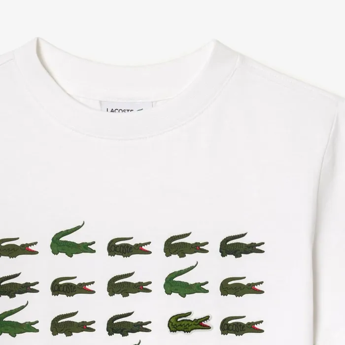TShirts and Tops Kids Lacoste Kids039 Crocodile Print Cotton TShirt White 001