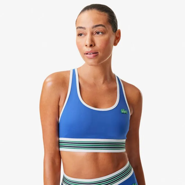 TShirts and Tops Women Lacoste Women039s Lacoste X Bandier All Motion Striped Sports Bra Blue Siy