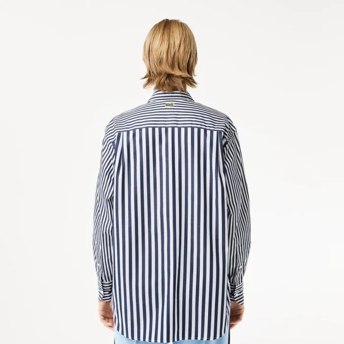 TShirts and Tops Women Lacoste Women039s Striped Cotton Poplin Shirt Navy Blue White 525