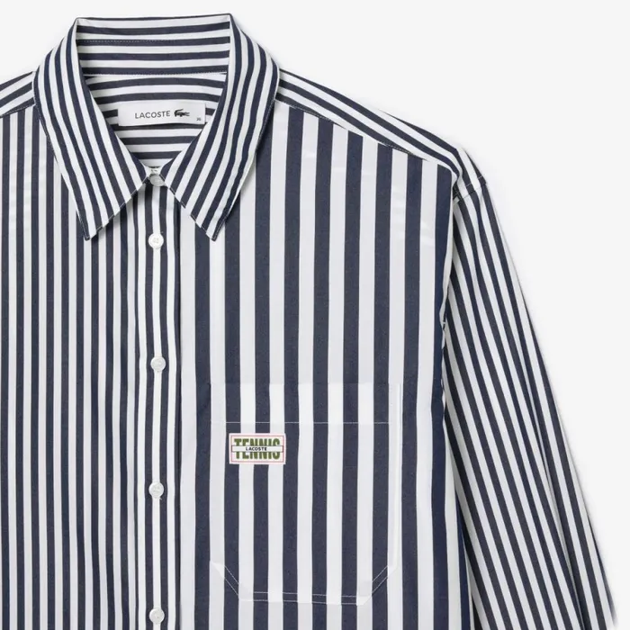 TShirts and Tops Women Lacoste Women039s Striped Cotton Poplin Shirt Navy Blue White 525