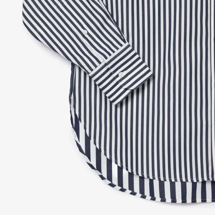 TShirts and Tops Women Lacoste Women039s Striped Cotton Poplin Shirt Navy Blue White 525