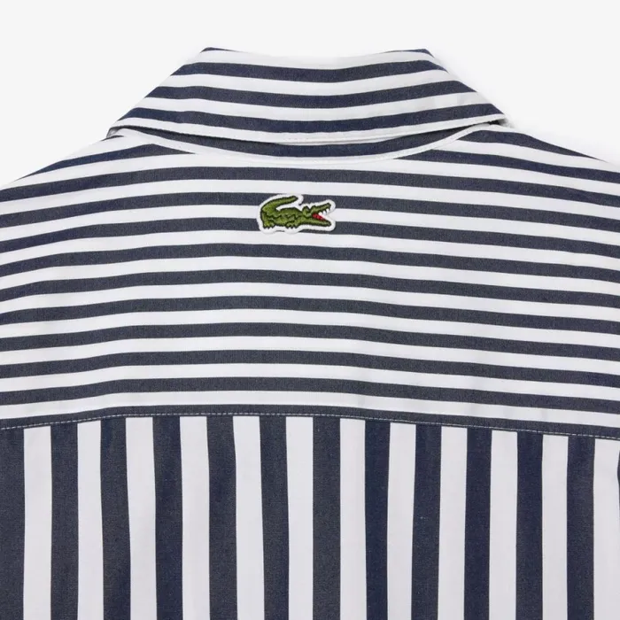 TShirts and Tops Women Lacoste Women039s Striped Cotton Poplin Shirt Navy Blue White 525