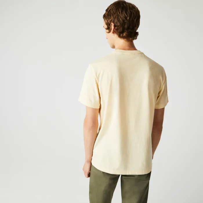 TShirts Men Lacoste Men039s Signature And Crocodile Print Crew Neck Cotton TShirt Yellow Hbz