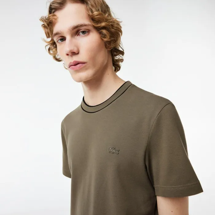 TShirts Men Lacoste Men039s Stretch Piqu Stripe Collar TShirt Khaki Green 316