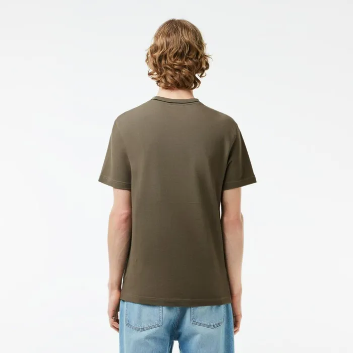 TShirts Men Lacoste Men039s Stretch Piqu Stripe Collar TShirt Khaki Green 316