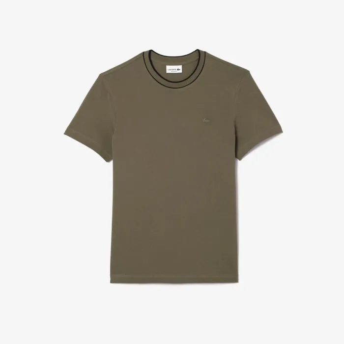 TShirts Men Lacoste Men039s Stretch Piqu Stripe Collar TShirt Khaki Green 316