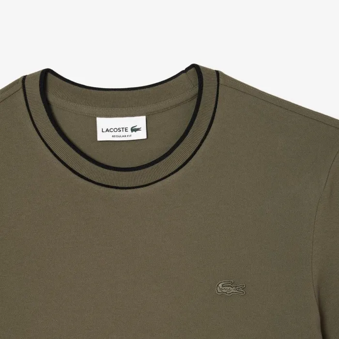 TShirts Men Lacoste Men039s Stretch Piqu Stripe Collar TShirt Khaki Green 316