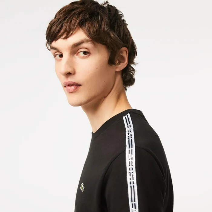 TShirts Men Lacoste Mens Regular Fit Logo Stripe TShirt Black 031