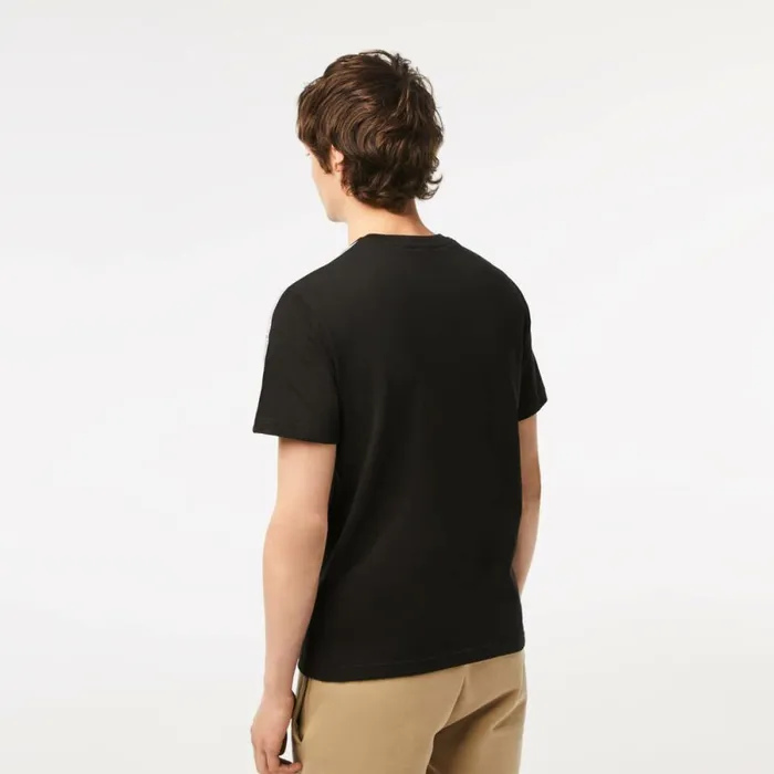 TShirts Men Lacoste Mens Regular Fit Logo Stripe TShirt Black 031