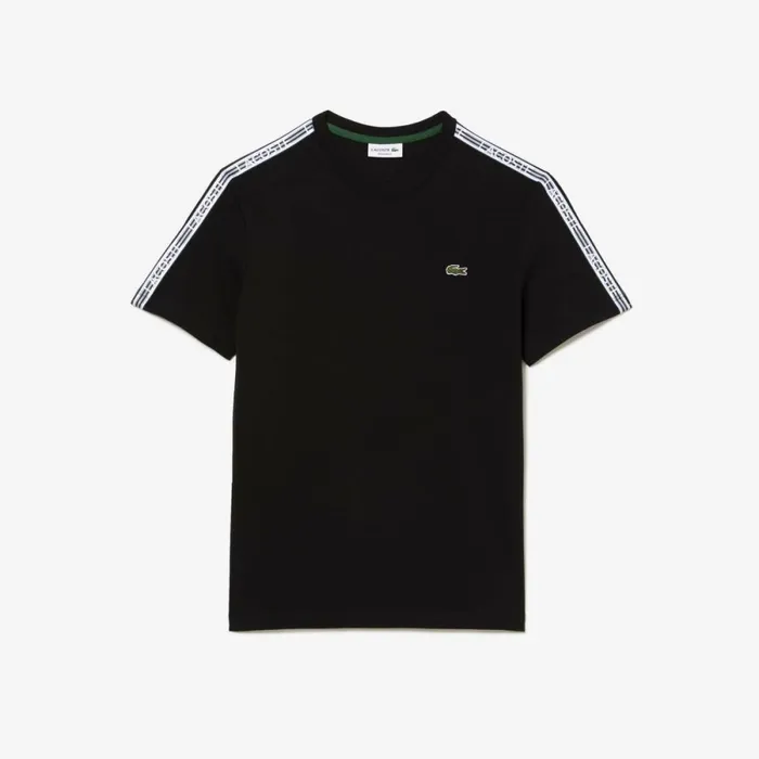 TShirts Men Lacoste Mens Regular Fit Logo Stripe TShirt Black 031